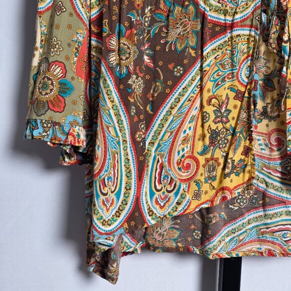 Cato Plus Size 26/28W Rayon Kimono Top Blouse Paisley Floral Embroidered Tie Boh - Picture 2 of 8